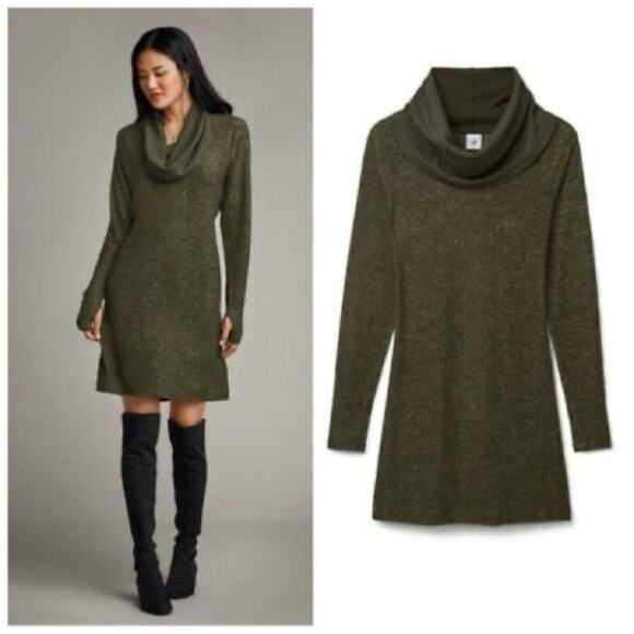 Cabi Solace Sweater Dress Womens M Green Cowl Neck Knit Cozy Minimalist Fall - Picture 1 of 6